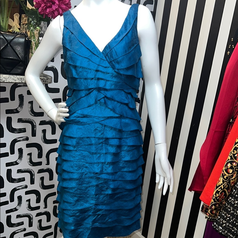 Adrianna Papell Teal Layered Midi Dress